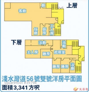 浅水湾道56号双号洋房平面图(面积3,341方尺)