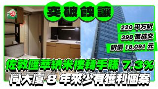 佐敦汇萃纳米户转手获利7.3% 同大厦8年来少有获利个案