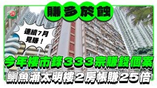 香港樓市連續七月見賺，錄約333宗賺錢個案！