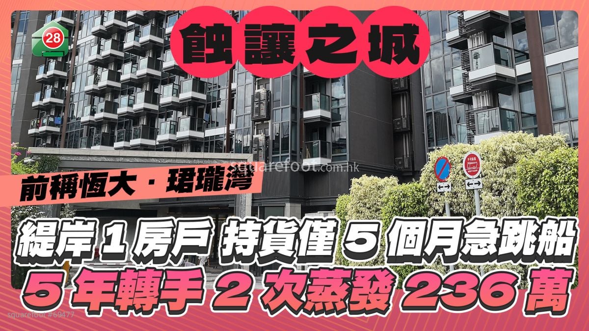 屯門「蝕讓之城」｜緹岸1房戶持貨僅5個月急跳船 5年轉手2次蒸發236萬