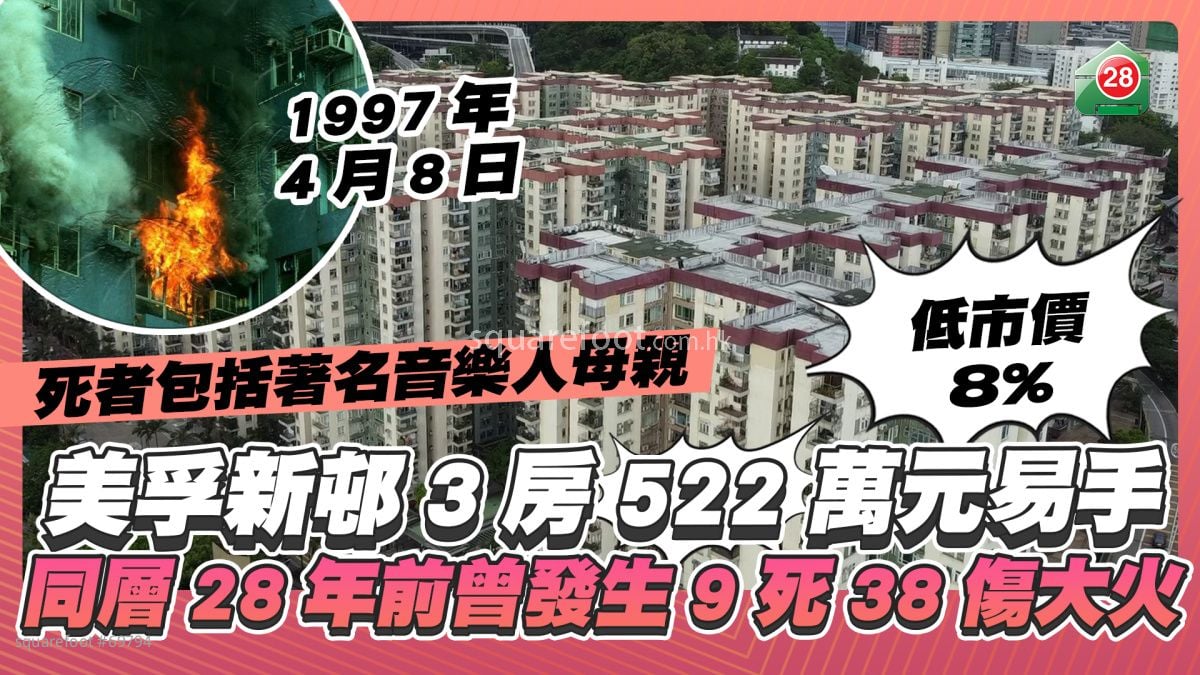 美孚新邨3房522万元易手低市价8%  同层28年前曾发生9死38伤大火