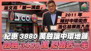 汤文亮「第一滴血」｜纪惠3880万蚀让中环地铺 劲蚀3400万贬值近一半
