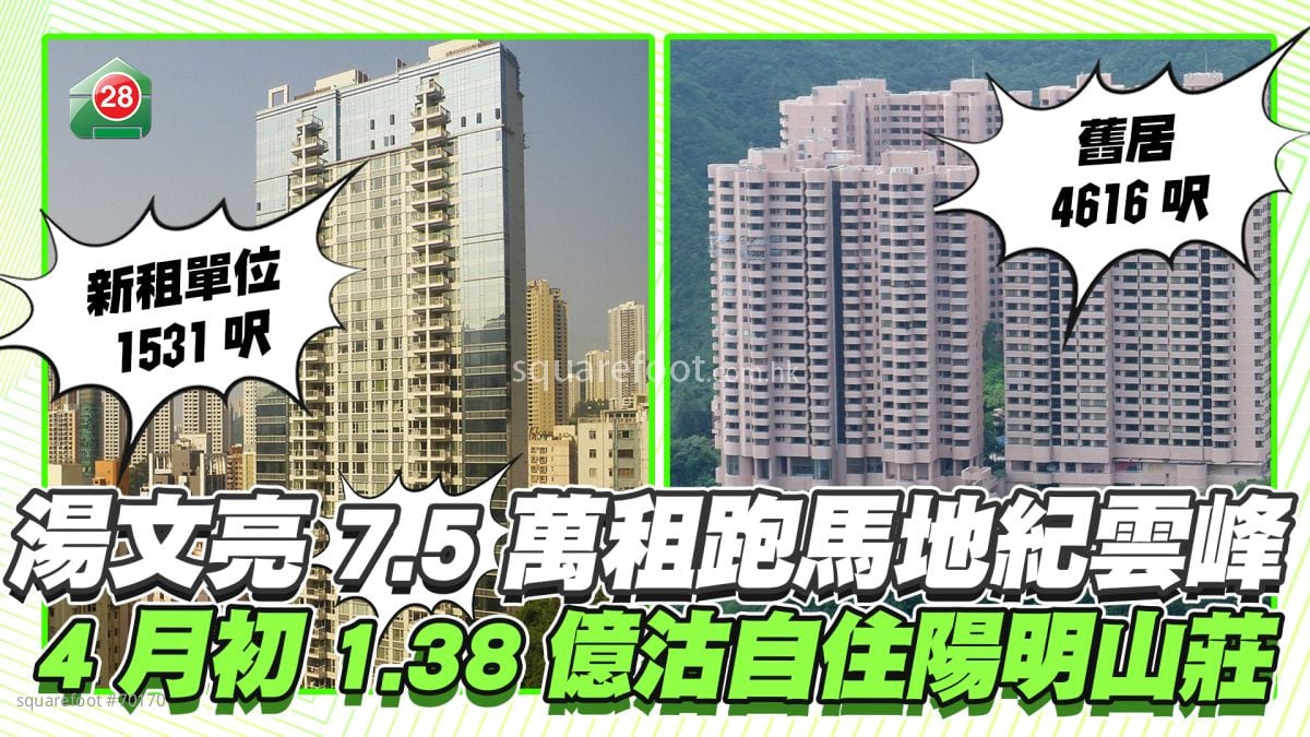 汤文亮7.5万租跑马地纪云峰 4月初1.38亿沽自住阳明山庄