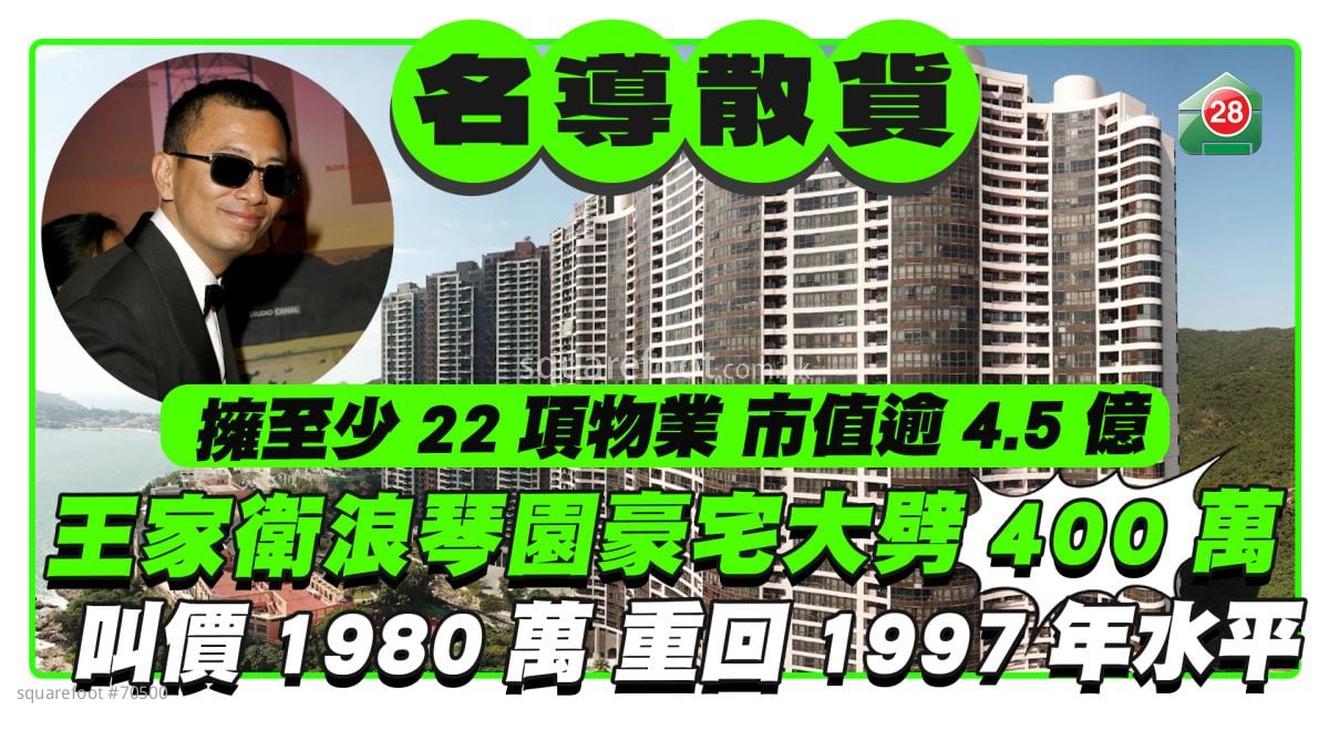 王家衛浪琴園豪宅大劈400萬  叫價1,980萬重回1997年水平