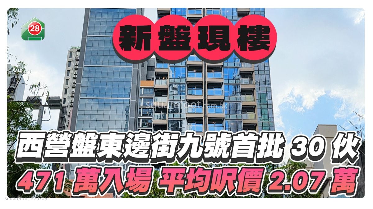 新盤現樓｜西營盤東邊街九號首批30伙 471萬入場平均呎價2.07萬