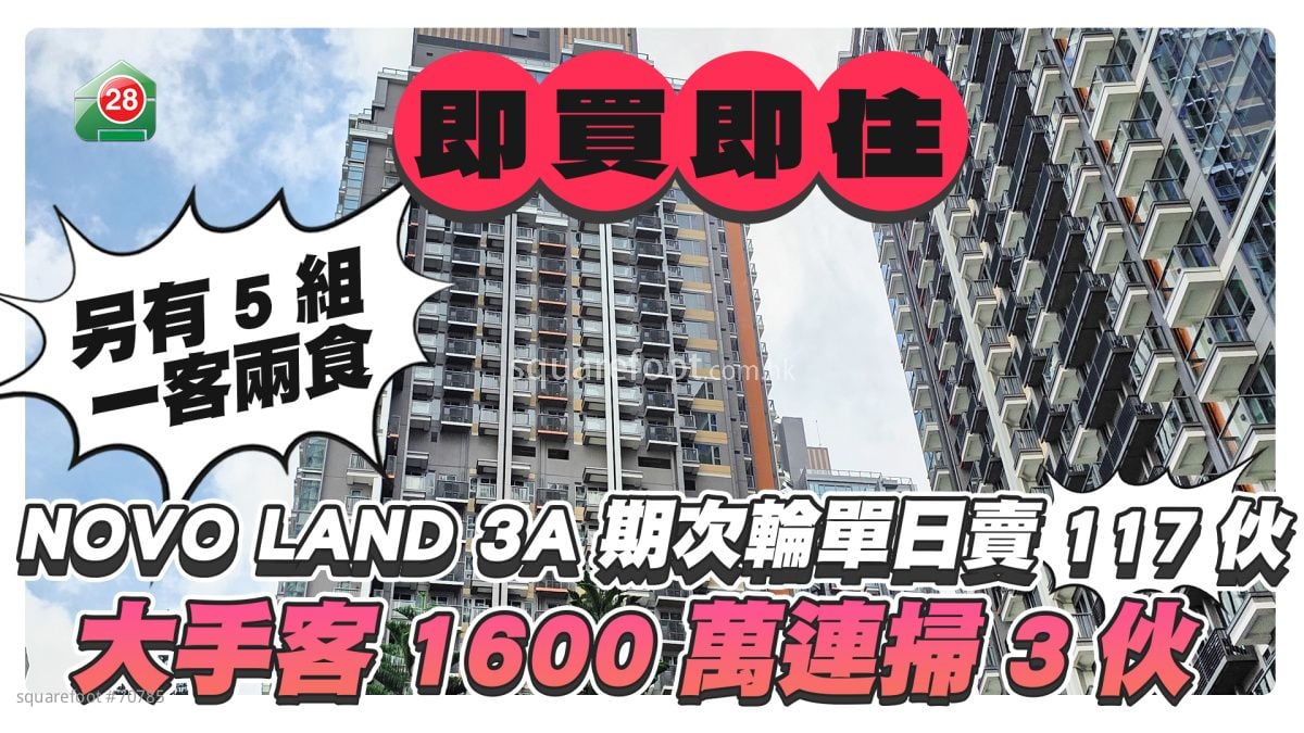 現樓即買即住｜NOVO LAND 3A期次輪單日賣117伙 大手客1600萬連掃3伙