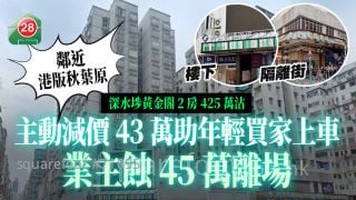 深水埗黄金阁2房425万沽｜主动减价43万助年轻买家上车 业主蚀45万离场