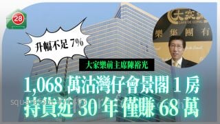  大家乐前主席陈裕光1,068万沽湾仔会景阁1房 持货近30年仅赚68万 升幅不足7%