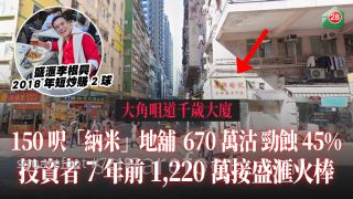 大角咀150呎「納米」地舖670萬沽勁蝕45% 投資者7年前1,220萬接盛滙李根興火棒