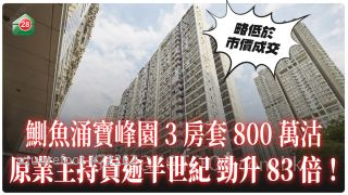 鰂鱼涌宝峰园3房套800万沽 原业主持货逾半世纪 劲升83倍！