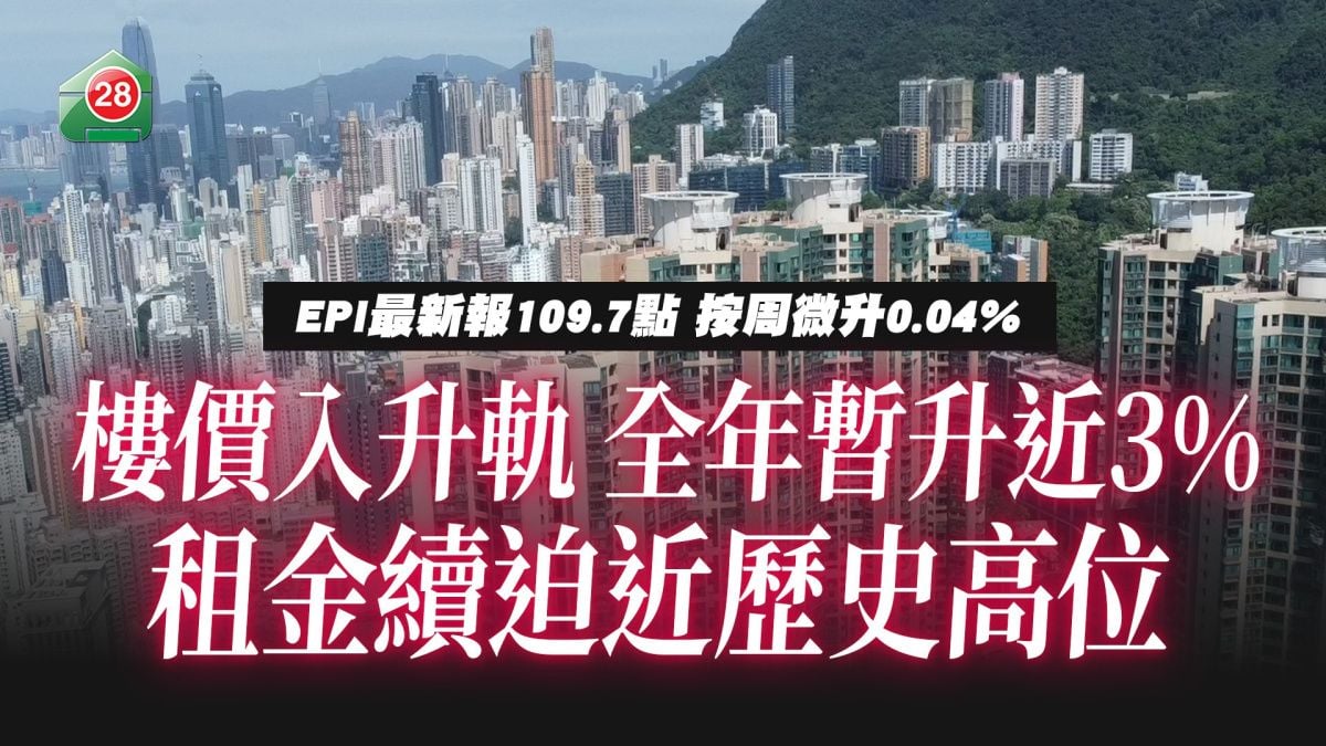 樓價逐步進入升軌 全年暫升近3% 最新109.7點貼近今年高位｜租金貼近117點水平 續迫近歷史高位 