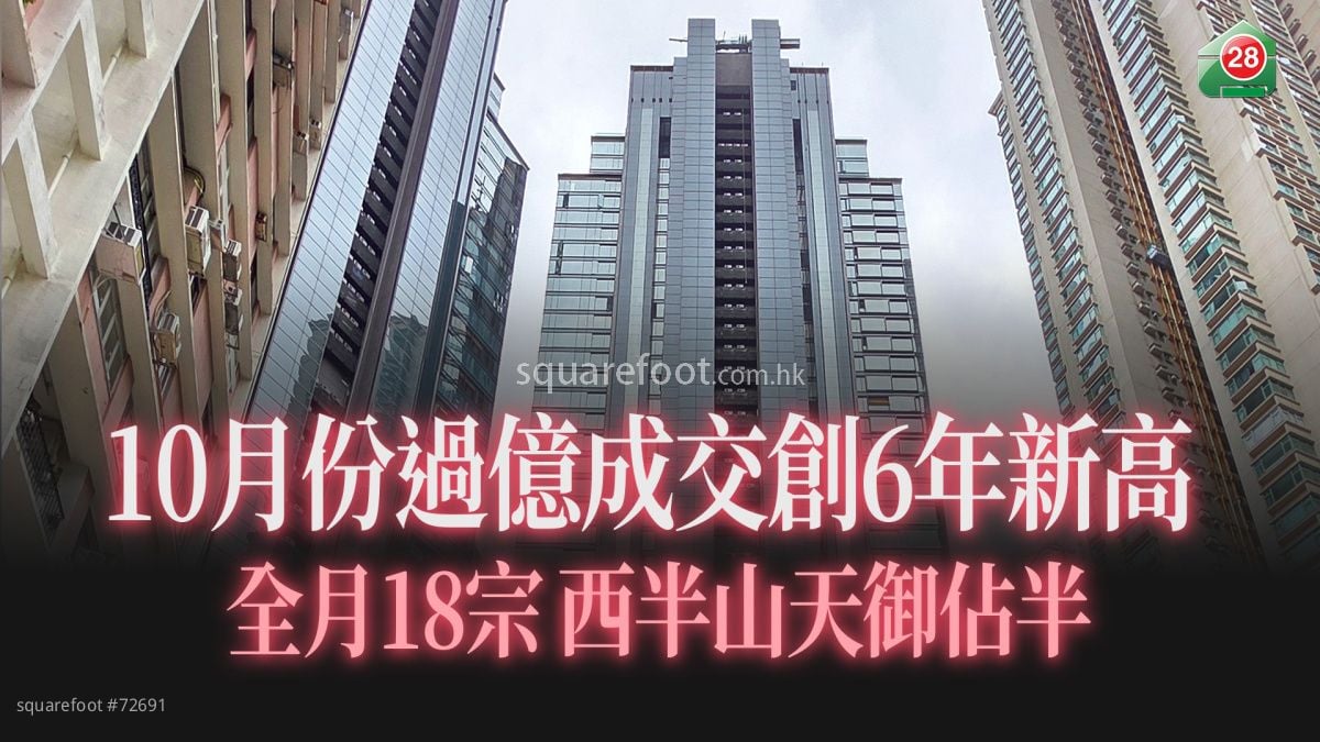 10月份過億成交全月18宗 創6年新高   西半山天御佔半