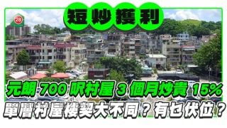 元朗700尺村屋3个月炒贵15%！单层村屋楼契大不同？有乜伏位？