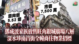 鄧成波家族放售旺角銀城廣場八層 意向價5.52億｜深水埗南昌街全幢商住物業招標 市值7,500萬