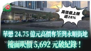 华懋24.75亿元夺荃湾永顺街地 高估值上限逾26% 楼面尺价5,692元破纪录！