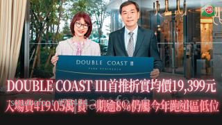 DOUBLE COAST III首推折實均價19,399元  入場費419.05萬  貴一期逾8%仍屬今年跑道區低位