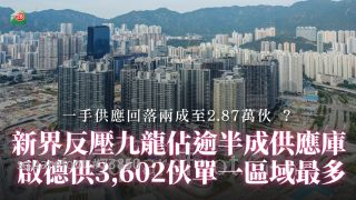 一手供应回落两成至2.87万伙 新界反压九龙占逾半成供应库 启德供3,602伙单一区域最多