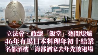 立法會、政總「飯堂」逐間熄爐｜46年有馬日本料理年初十結業｜名都酒樓、海都酒家去年先後退場