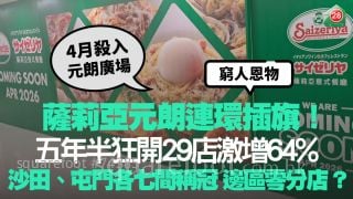 「穷人恩物」萨莉亚元朗连环插旗！ 拟4月杀入元朗广场 五年半狂开29店激增64%｜沙田、屯门各7间称冠 边区「零分店」？