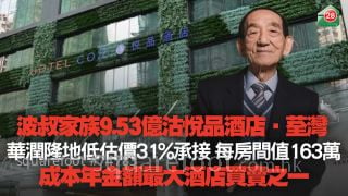 波叔家族9.53亿沽悦品酒店‧荃湾 华润隆地低估价31%承接 成本年金额最大酒店买卖之一 每房间值163万　