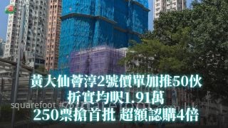 【黃大仙新盤】薈淳2號價單加推50伙　折實均呎1.91萬　250票搶首批超額認購4倍