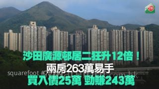 沙田廣源邨居二狂升12倍！ 兩房263萬易手 買入價25萬勁賺243萬