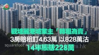 观塘丽港城业主「转租为卖」 3房赔租订4.63万 以828万沽 14年账赚228万