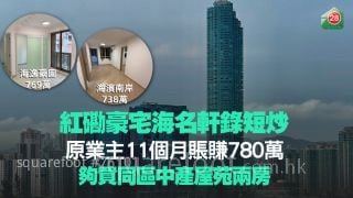 紅磡豪宅海名軒錄短炒 原業主11個月賬賺780萬 夠買同區中產屋苑兩房