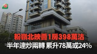 粉嶺北映薈1房398萬沽 半年連炒兩轉 累升78萬或24%