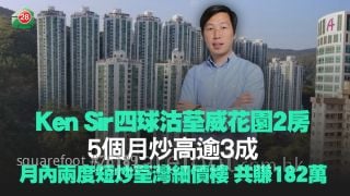Ken Sir四球沽荃威花园2房 5个月炒高逾3成！月内两度短炒荃湾细价楼 共获利182万
