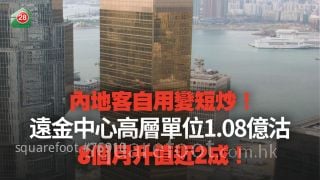內地客自用變短炒！遠金中心高層單位1.08億沽 8個月升值近2成