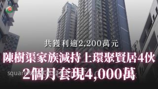 陳樹渠家族減持上環聚賢居4伙 2個月套現4,000萬