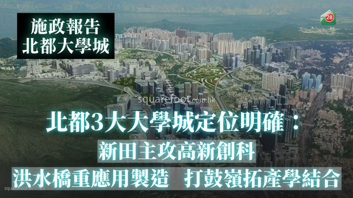 【施政報告】北都3大大學城定位明確：新田主攻高新創科｜洪水橋重應用製造｜打鼓嶺拓產學結合