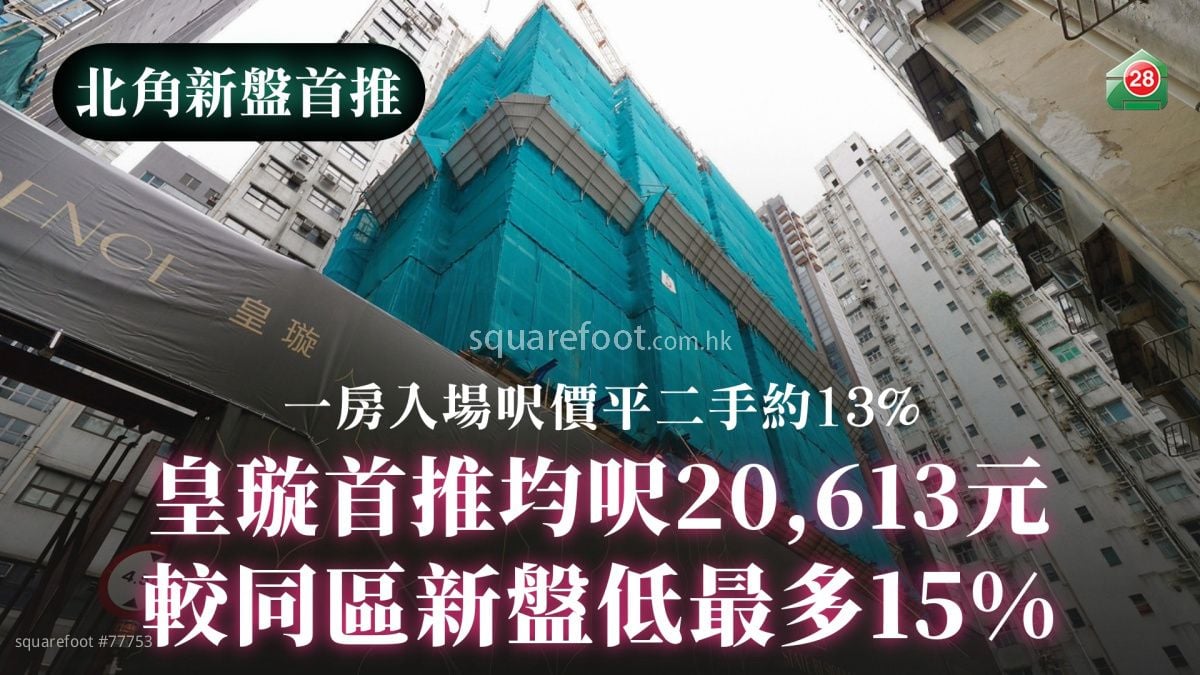 皇璇首推均尺20,613元 较同区新盘低最多15%｜一房入场尺价平二手约13%