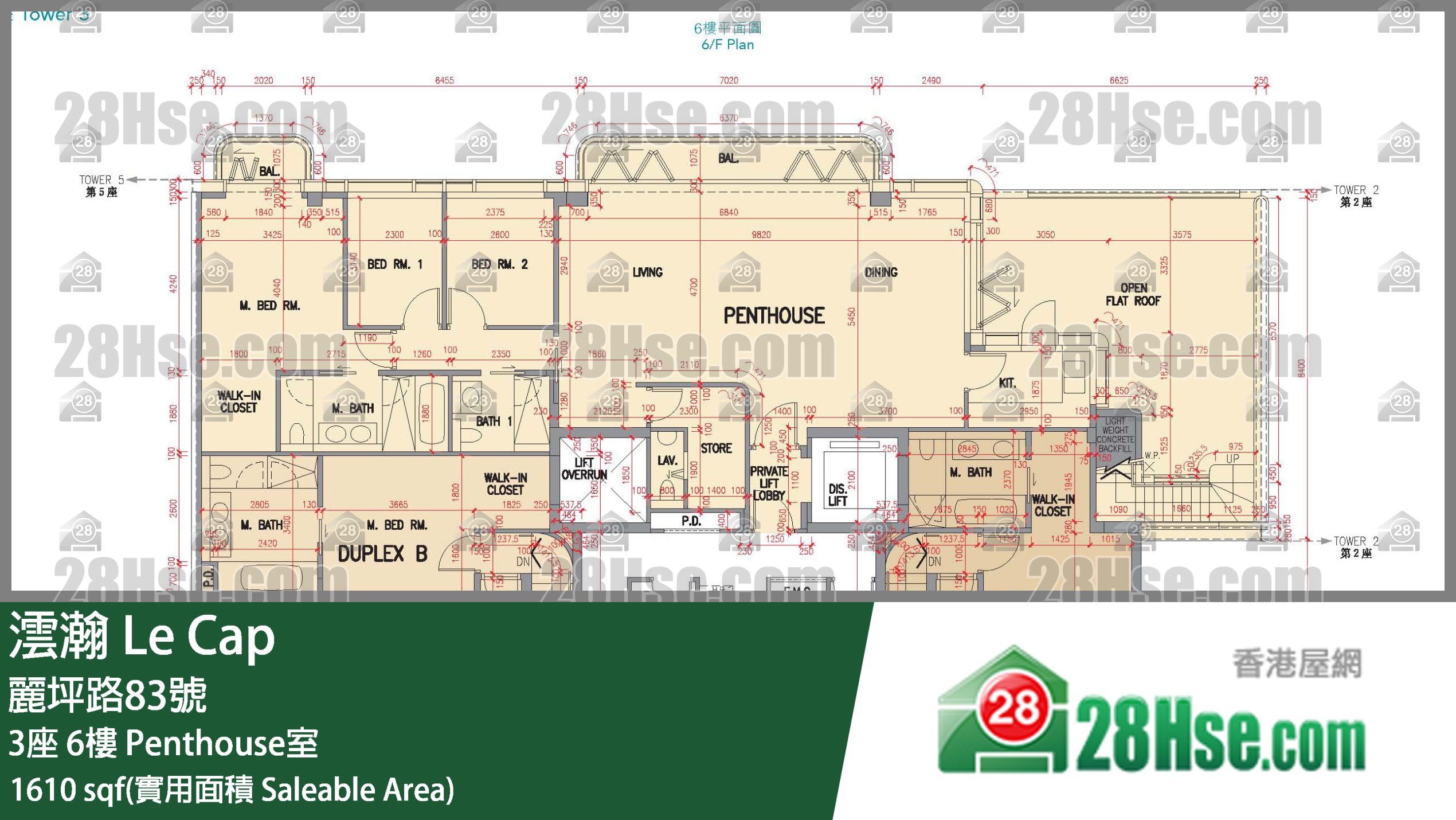Le Cap,  Flat Penthouse, 6/f, Tower 3, Building FloorPlan