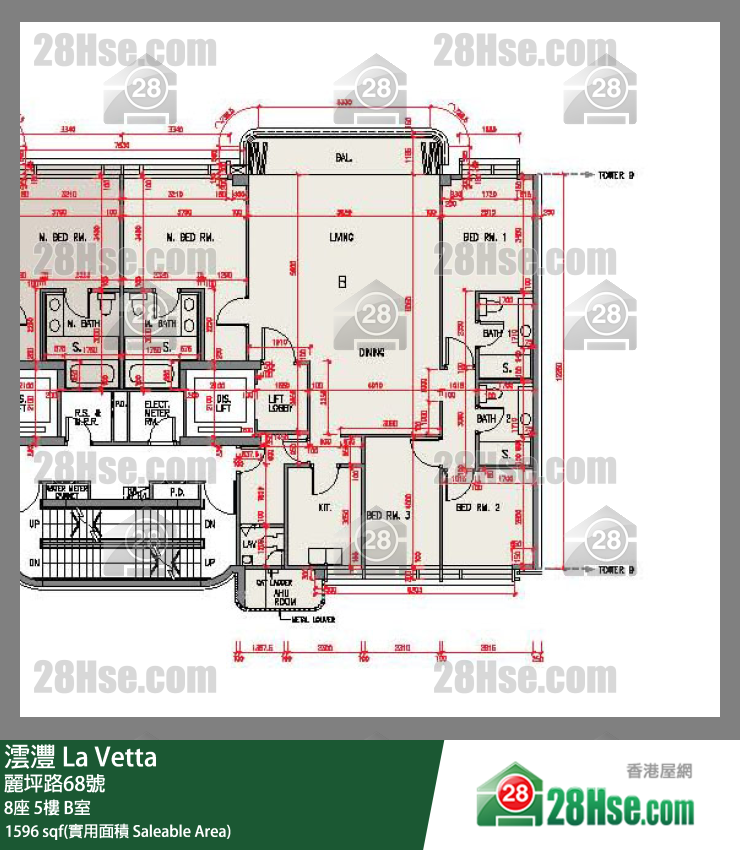 La Vetta,  Flat B, 5/f, Tower 8, Building FloorPlan