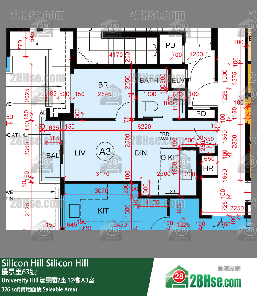 Silicon Hill,  Flat A3, 12/f, Marina Tower 2, University Hill Phase 2a FloorPlan