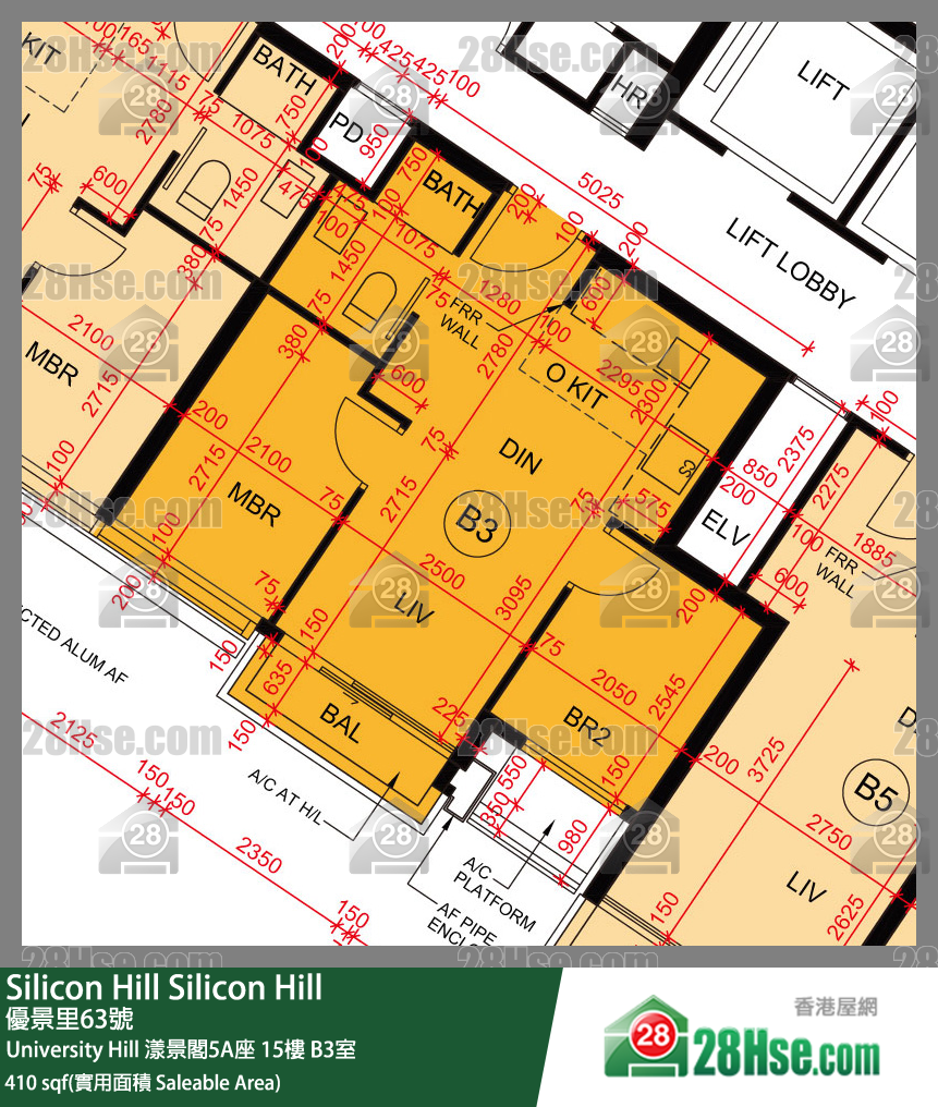 Silicon Hill,  Flat B3, 15/f, Marina Tower 5a, University Hill Phase 2a FloorPlan