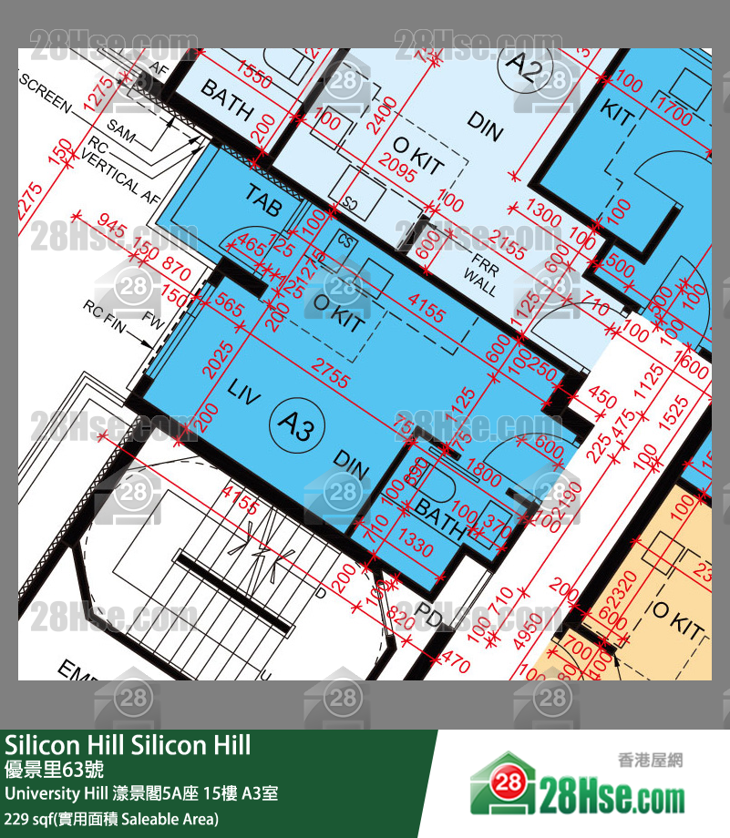 Silicon Hill,  Flat A3, 15/f, Marina Tower 5a, University Hill Phase 2a FloorPlan