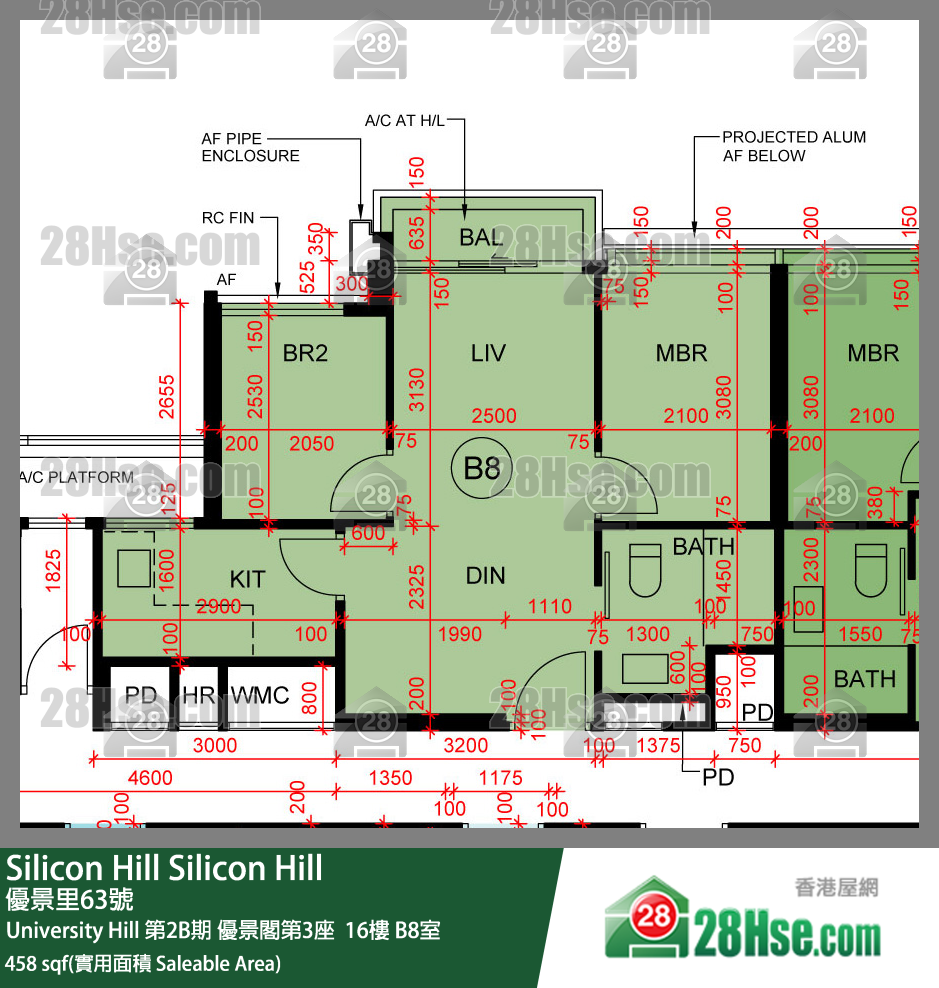 Silicon Hill University Hill 2B期 優景閣第3座  16樓 B8室 平面圖