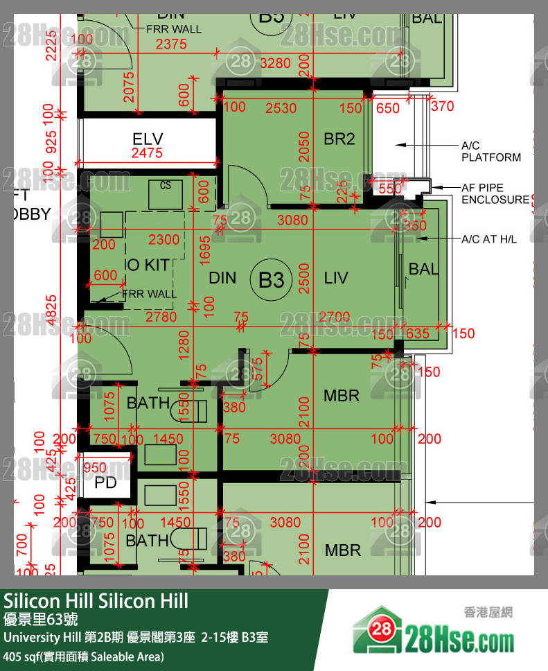 Silicon Hill, Flat B3, 6/F, Scenic Tower 3, Phase 2b FloorPlan