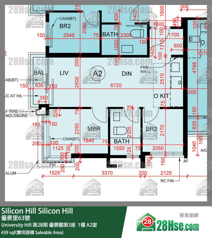 Silicon Hill University Hill 2B期 优景阁第3座  1楼 A2室 平面图