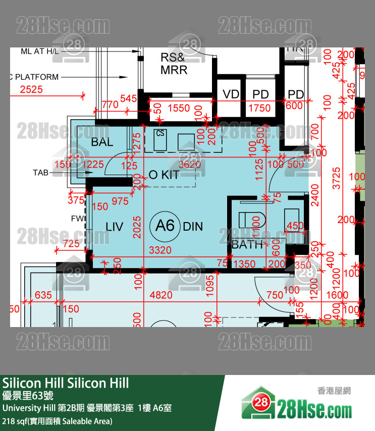 Silicon Hill University Hill 2B期 優景閣第3座  1樓 A6室 平面圖