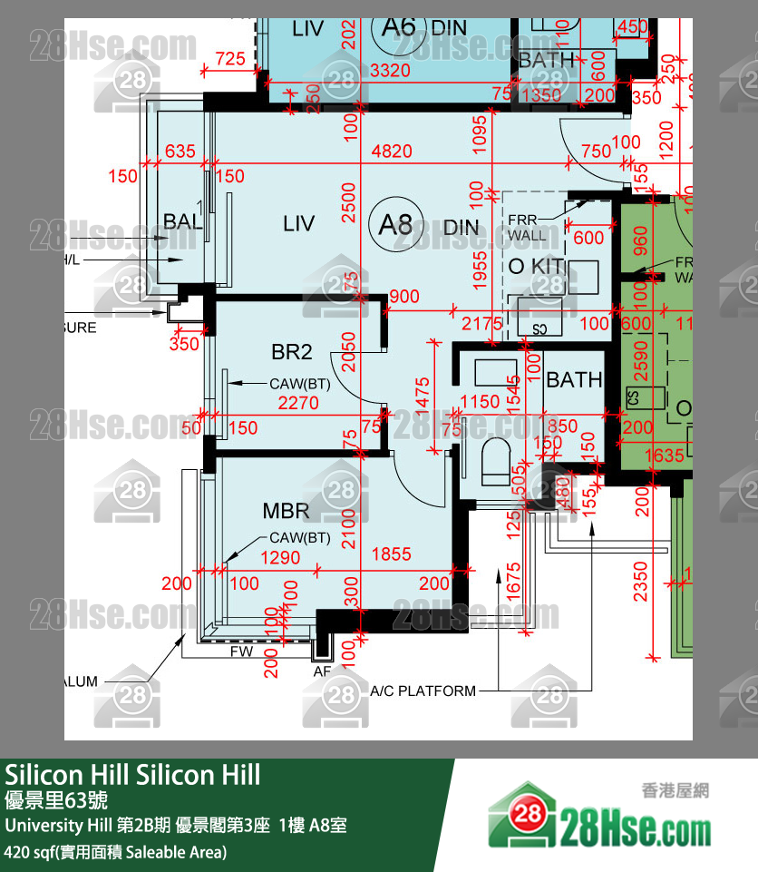 Silicon Hill University Hill 2B期 優景閣第3座  1樓 A8室 平面圖