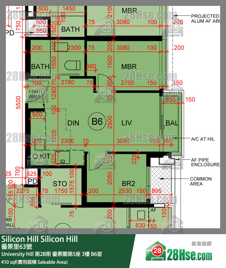 Silicon Hill University Hill 2B期 優景閣第5座 3樓 B6室 平面圖