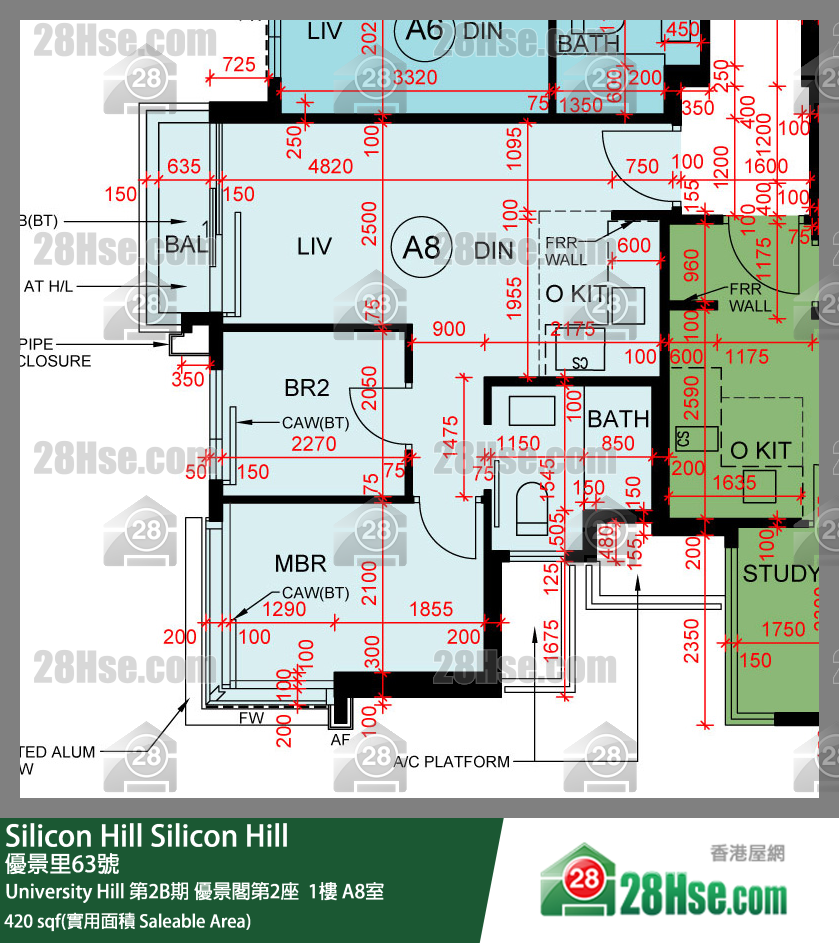 Silicon Hill University Hill 2B期 優景閣第2座  1樓 A8室 平面圖
