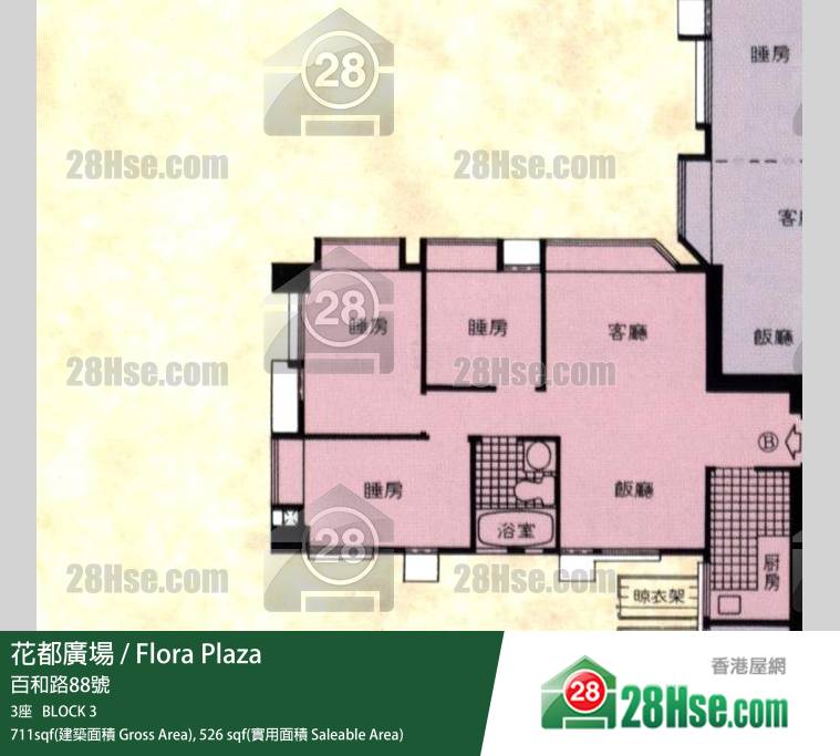 Flora Plaza,  Flat B, 10/f, Block 3 FloorPlan Flora Plaza,  Flat B, 10/f, Block 3 FloorPlan