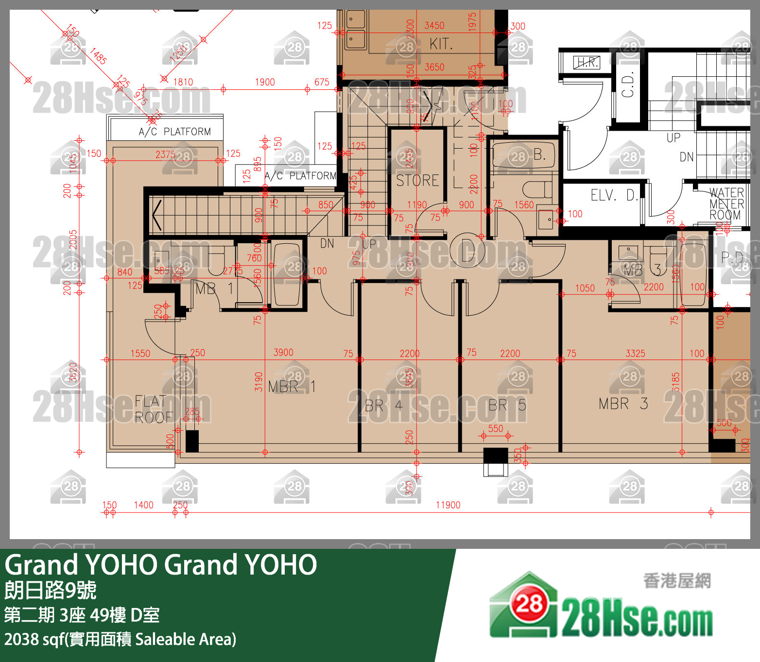 Grand YOHO 第二期 3座 49楼 D室 平面图