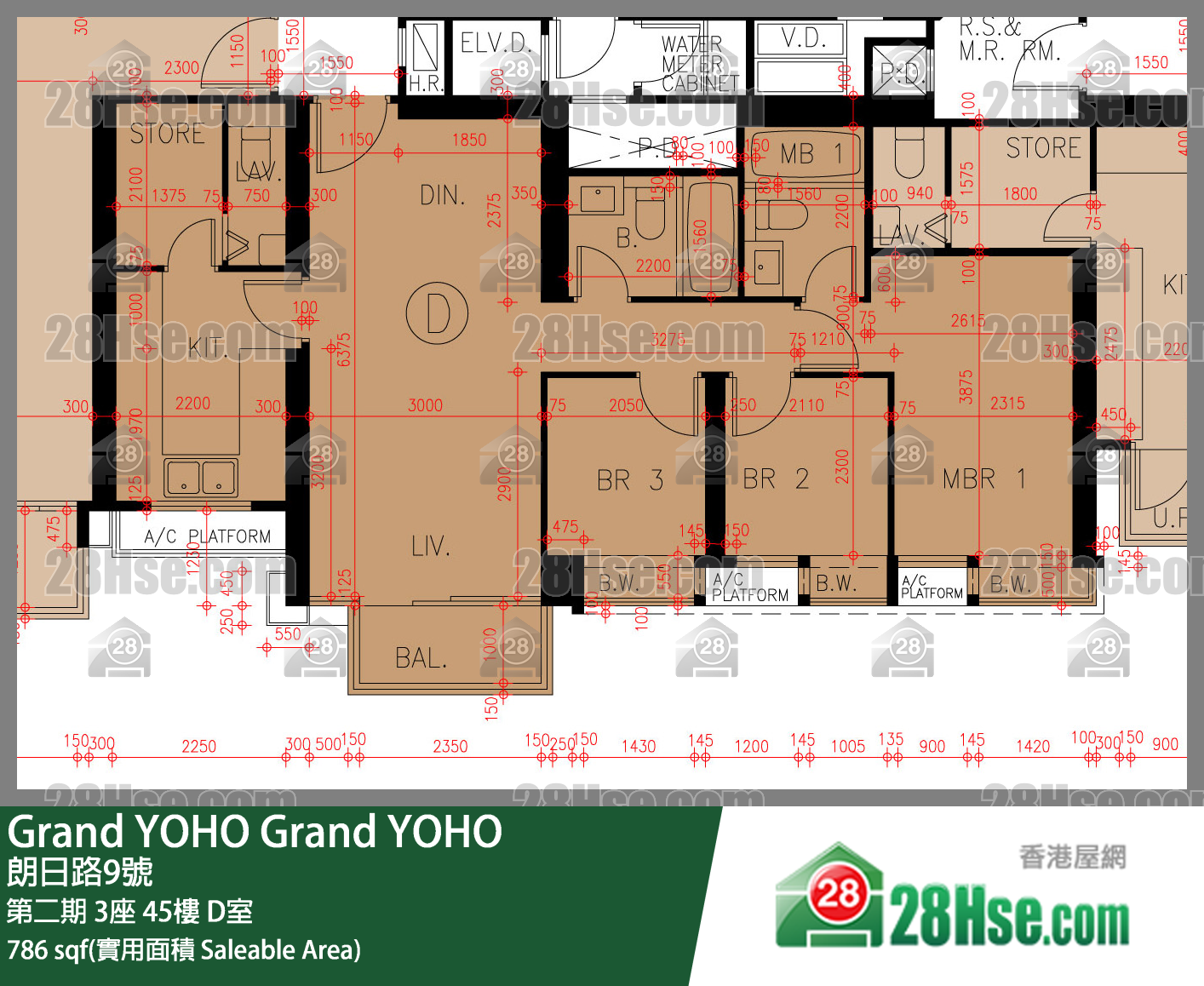 Grand YOHO 第二期3座45楼 D室 平面图