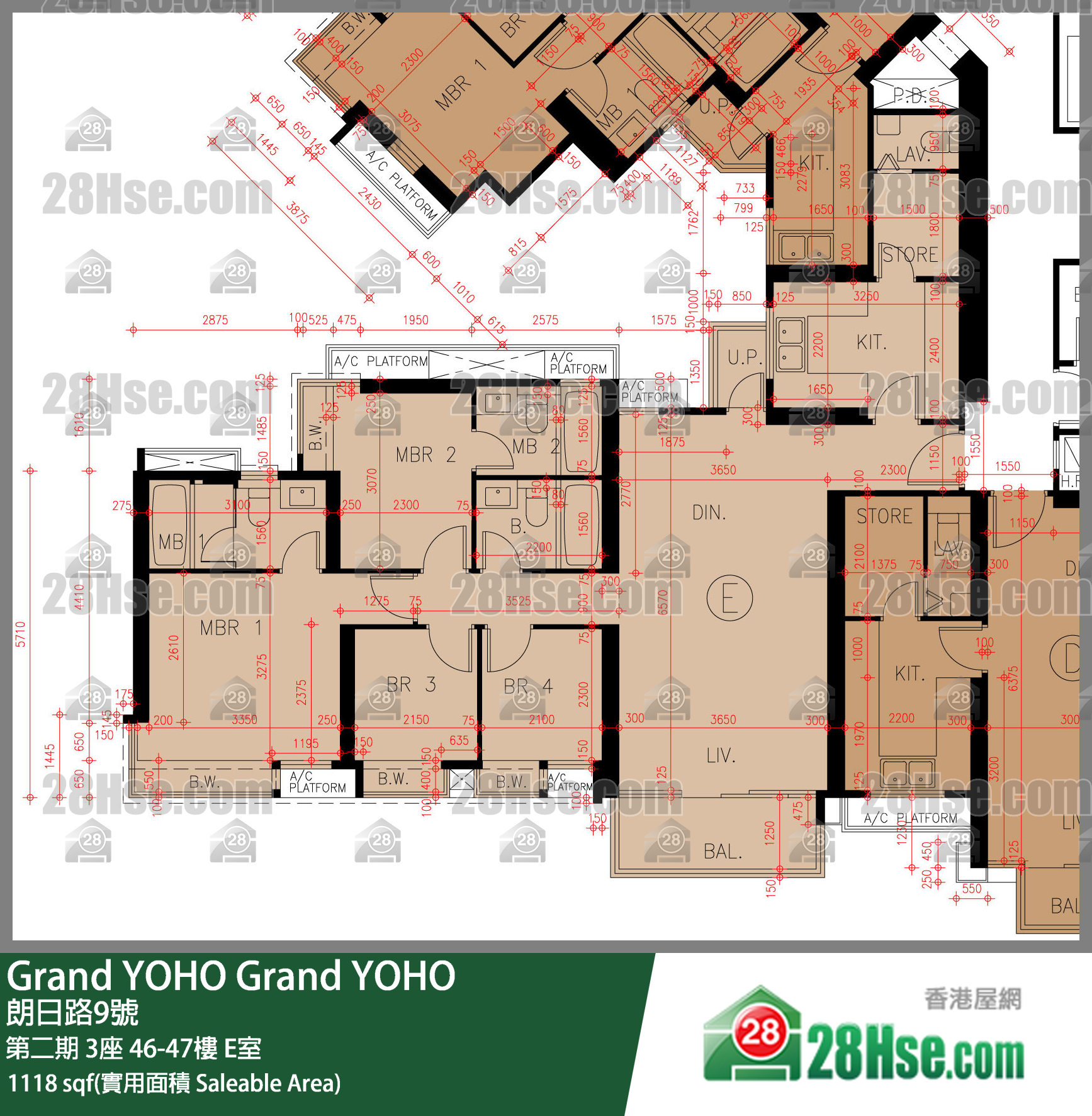Grand YOHO 第二期3座47楼 E室 平面图
